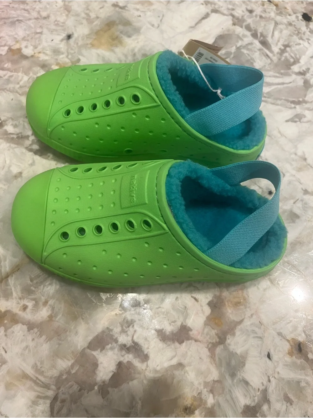 Native Shoes Kids Green Slip-On Clogs with Turquoise Lining